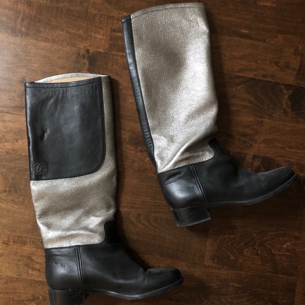 Black Chanel high leather boots